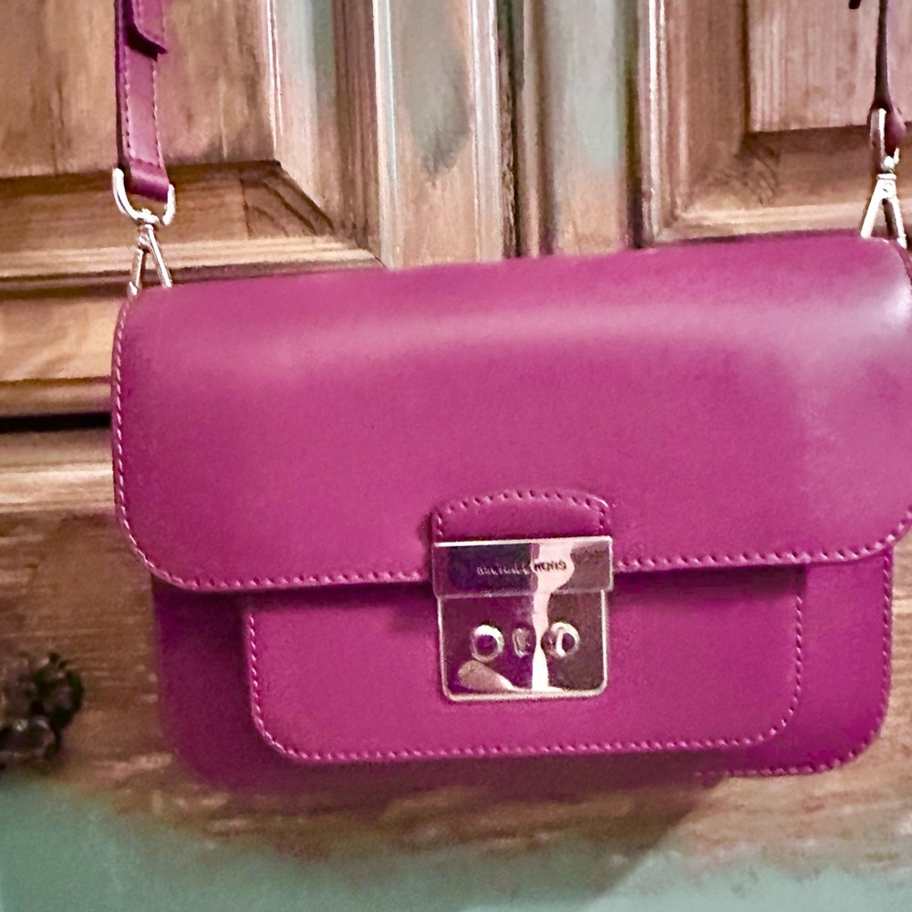 Michael Kors Purple Leather Crossbody Bag with Silver-Tone Hardware